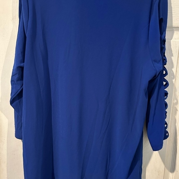 NWT “Love Scarlet “ Royal Blue Top with 3/4” Sleeves With Criss Cross Design - Picture 2 of 6